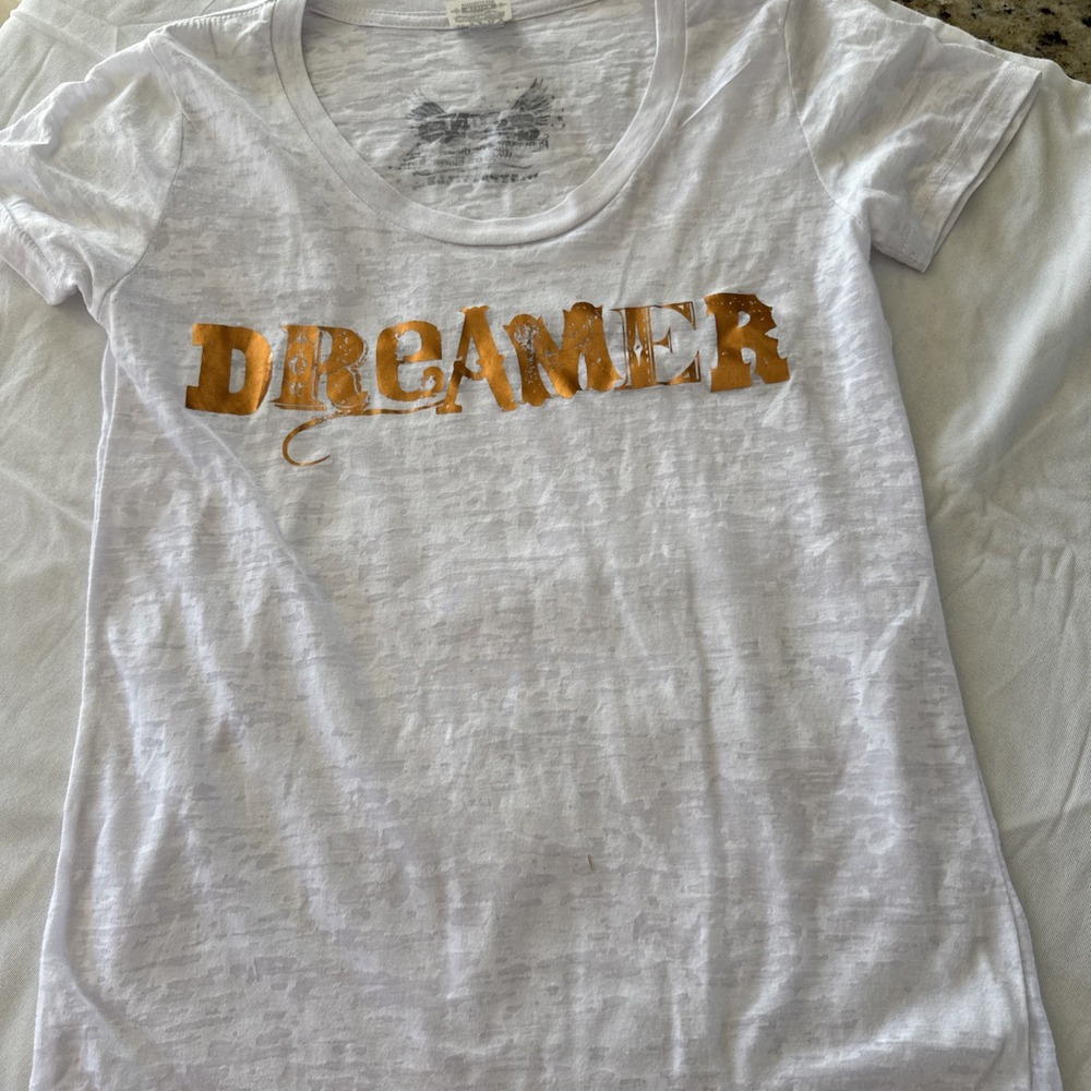 M Junk Gypsy  T Shirt White Soft Short Sleeve Crew‎  Copper Imprint 5001